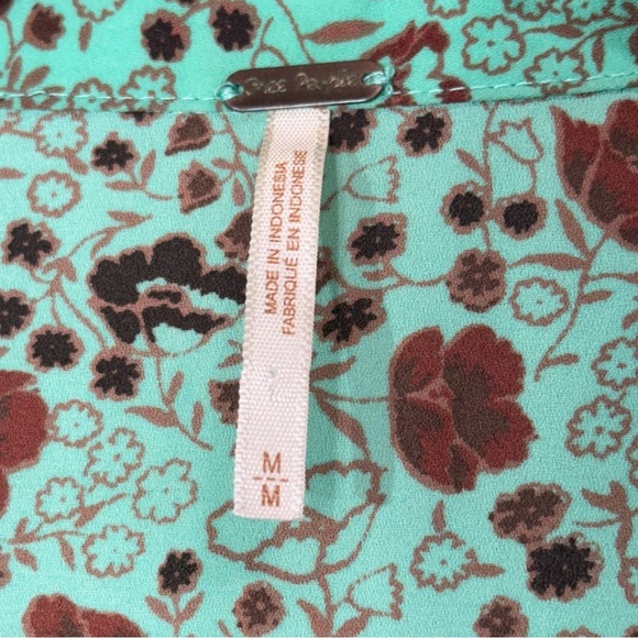 Free People Floral Ruffle Blouse M Pistachio Green Cottage Coquette Victorian - Picture 9 of 11